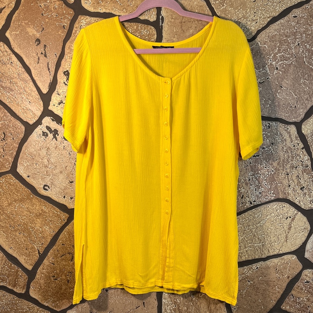 Rayon crepe button down tunic yellow vintage large